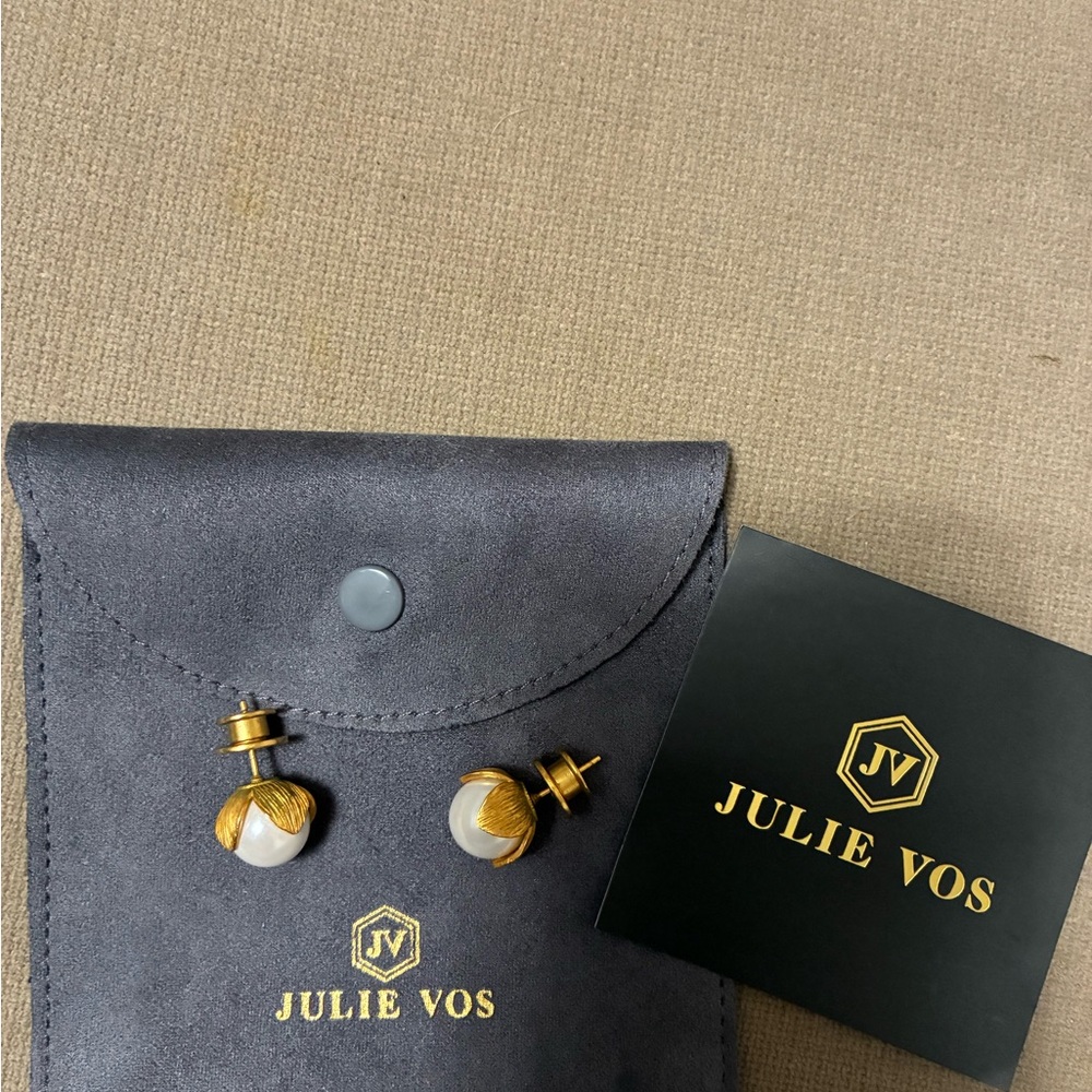 Julie Vos Gold and White Pearl Leaf Studs
